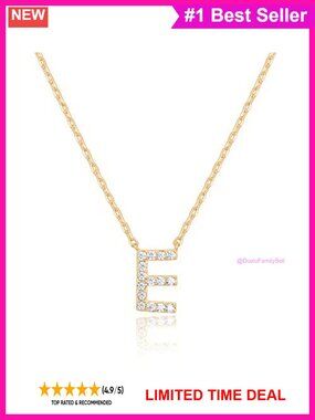 14K Yellow Gold Plated Initial E Pendant Necklace CZ 18" w/ Extender